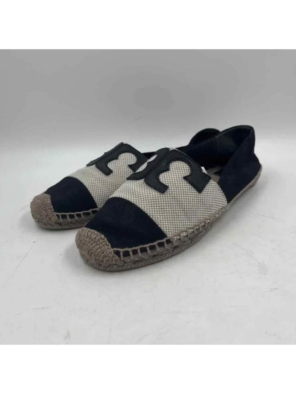 Tory Burch Espadrille Logo Women's Shoe Size 9 Black Textured Flats